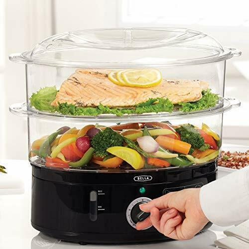 Two Tier Food Steamer, Healthy Fast Simultaneous Cooking Stackable 7.4 QT, Black - £58.41 GBP