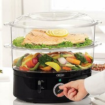 Two Tier Food Steamer, Healthy Fast Simultaneous Cooking Stackable 7.4 QT, Black - £59.90 GBP