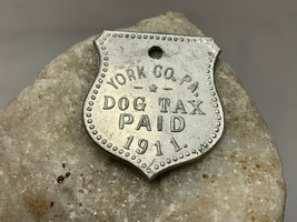 Antique 1911 York Co. PA Dog Tax Tag Paid Aluminum Jewelry ID Keychain C... - £63.90 GBP
