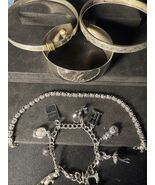 Lot Of Vintage Silver Jewlery - 5 Silver Bracelets - Cuff, Tennis, Charm... - $388.08 CAD