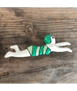 Pin Brooch Green Swimming Woman with Cap Retro Vintage MCM - £18.35 GBP