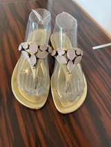 Pre-owned OSCAR de La RENTA Metallic Pewter Leather Thongs SZ 8.5 - $1,086.97 MXN