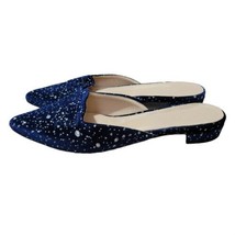 J CREW Glitter Sparkle Blue Velvet Flats Loafer Mules Womens Size 8.5 Slip On - £35.29 GBP