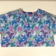 Carol's Scrub Top Blue w/Butterflies size S short sleeve Pockets V-neck - $6.38