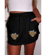 Black Sequin Heifer Patched French Terry Drawstring Skort - $408.02 MXN