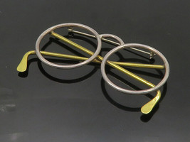 925 Sterling Silver - Vintage Two Tone Eye Glasses Motif Brooch Pin - BP8221 - $121.13