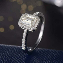 Engagement Ring 2.25Ct Emerald Cut Simulated Diamond 14K White Gold in S... - £195.06 GBP