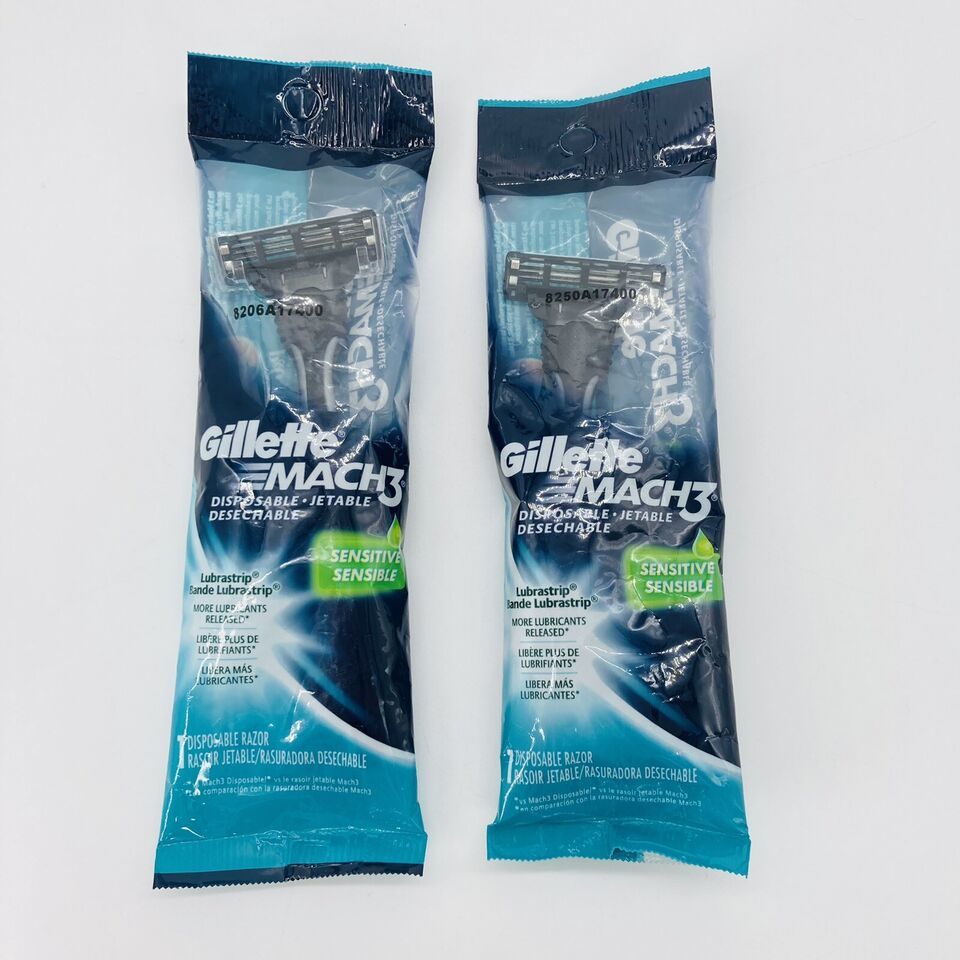 Lot of 2 Gillette Mach 3 Sensitive Disposable Razors with Lubrastrip New - $6.77