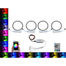 120mm Headlight Multi-Color Changing LED Shift RGB Halo Ring BLUETOOTH Set of 4 - £71.02 GBP