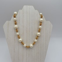 Anne Klein Necklace Imitation Pearl Gold Tone Spacer Toggle Clasp Vintage Chunky - £23.66 GBP