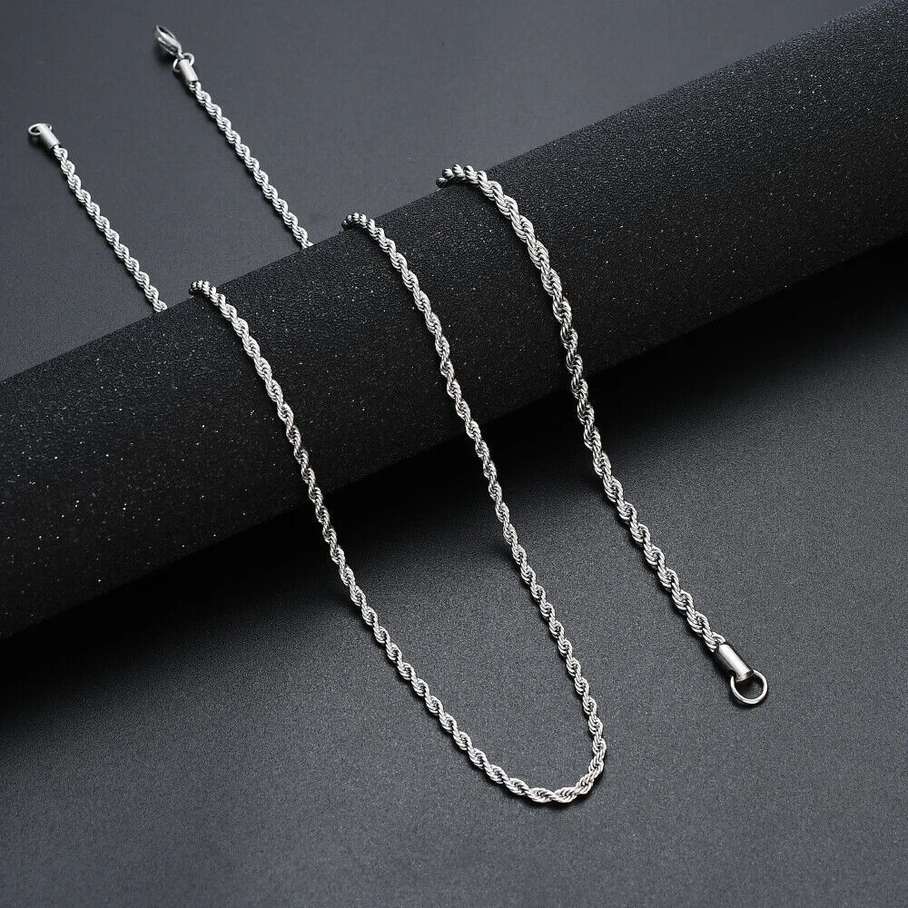 New Silver Stainless Steel Rope Chain (Sz 7mm) - £7.79 GBP