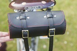 London Craftwork Bike Saddle/Handlebar Round Bag Genuine Leather BLACK/R... - £29.06 GBP