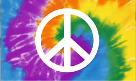 Tie Dye Peace Sign Rainbow Swirl LGBT Good Vibes 3X5 Flag Rough Tex® 150... - $18.88
