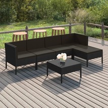  Garden Lounge Set Black PE Rattan, Powder-Coated Steel, Polyester - $696.99