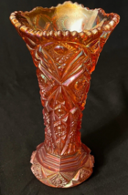 Vintage Imperial Marigold Iridescent Carnival Glass Trumpet Vase Nu-Cut ... - $45.00