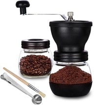 Manual coffee bean grinder, 2 glass jars (11oz each) with stainless stee... - $16.49