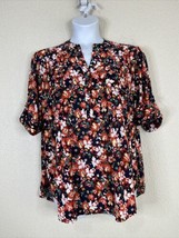 NWT Cocomo Womens Plus Size 1X Colorful Floral Pocket V-neck Top Elbow Sleeve - £18.50 GBP