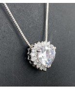 Heart Pendant 18 Accent Stones 925 White CZ 18&quot; Box Chain Necklace 6.9 g... - $38.69 CAD