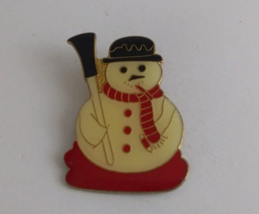 Vintage Snowman Wearing Scarf &amp; Hat With Broom Christmas Lapel Hat Pin - £5.70 GBP