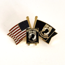 US Military POW MIA American Waving Flags Crossed Metal Hat Cap Lapel Pin - £10.23 GBP