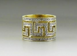 18K Yellow Gold Over Diamond Greek Key Thick Men&#39;s Band Engagement Ring ... - £88.87 GBP