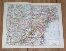 1928 Vintage Map Of Ne Usa New York Great Lakes Michigan / Ontario Canada - £19.11 GBP