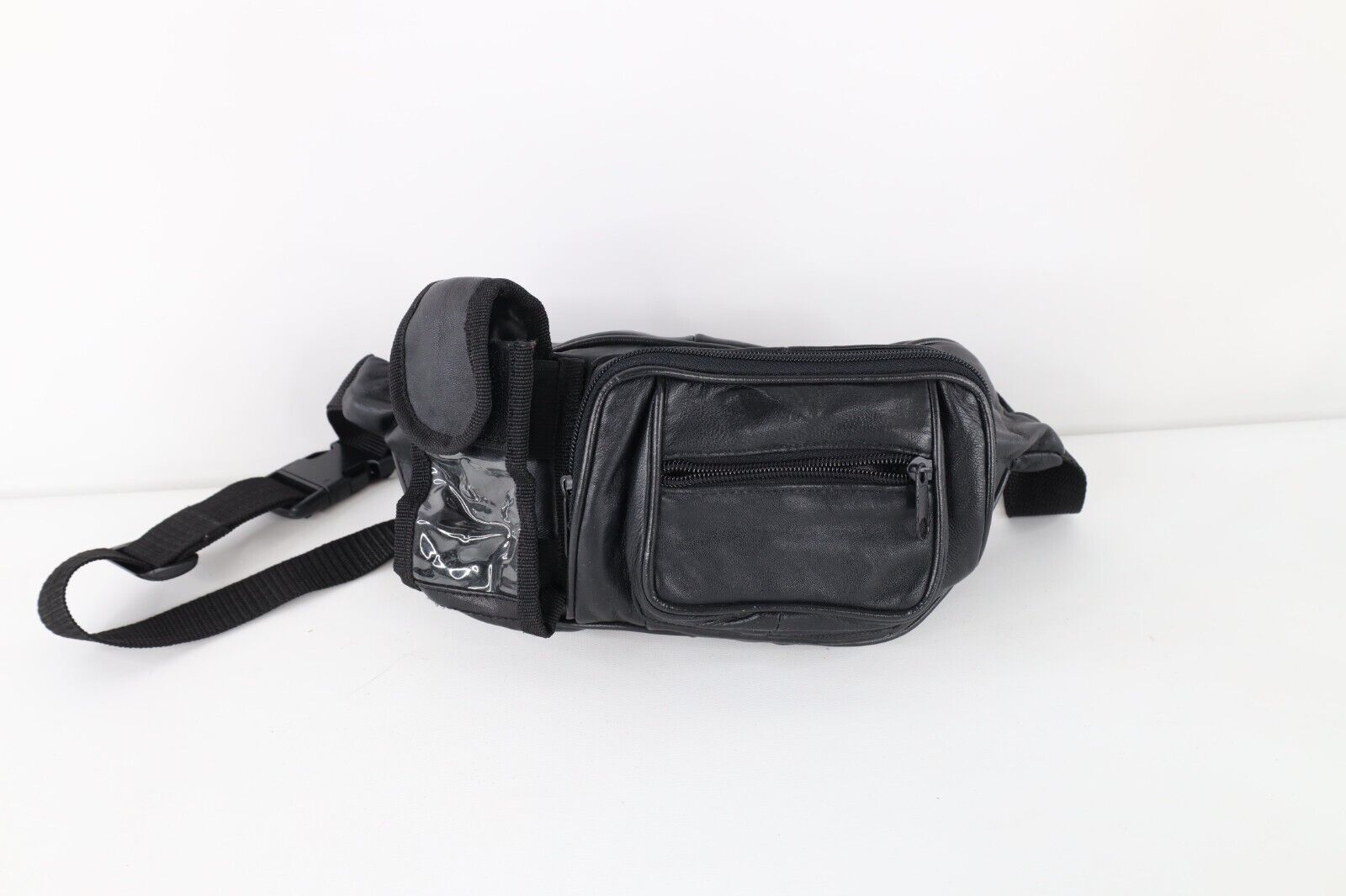 Primary image for Vintage 90s Streetwear Distressed Leather Festival Fanny Pack Waist Bag Black