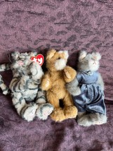 Lot of TY Max Gray Plush Tabby Orange &amp; Cream &amp; Solid Gray in Velvet Overalls - £9.00 GBP