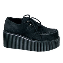 DEMONIA CRE202/B/FUR Women&#39;s Fuzzy Black Lace Up 3&quot; Platform Creepers Goth Shoes - £56.70 GBP