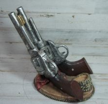 Dbl Six-Shooter Revolver Pistol Statue Decor Western Wine Liquor Bottle Holder - £16.97 GBP