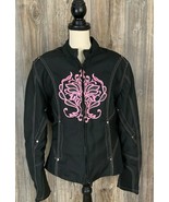 I-K Textiles Motorcycle Jacket Women&#39;s Medium Black/Pink Heavy Floral Em... - £35.43 GBP