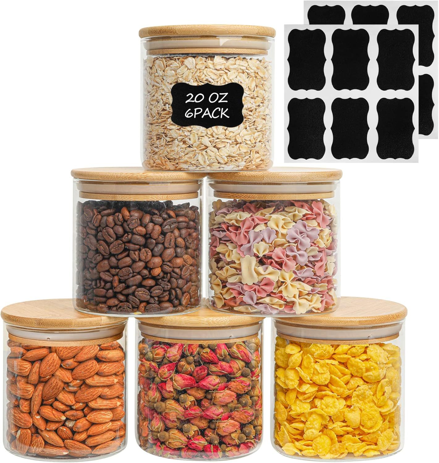 Comsaf Airtight Glass Food Storage Jars Set Of 6, 20Oz Clear Glass Food,... - $36.99