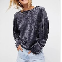 WE THE FREE gray crushed velvet sweatshirt size small cozy fall winter h... - $39.00