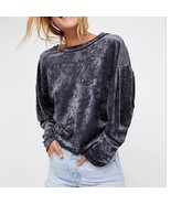 WE THE FREE gray crushed velvet sweatshirt size small cozy fall winter h... - €33,38 EUR
