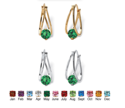 Simulated May Emerald Birthstone Hoop Earrings Set Silvertone &amp; Goldtone - £79.92 GBP