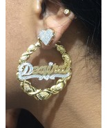 Personalized 14k Gold Overlay Name hoop Earrings xoxo Earrings 2 1/4 inc... - $41.10 CAD