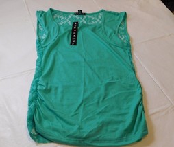 Eye Candy Sleeveless shirt blouse Womens Size L Green sheer lace back NWOT - £14.39 GBP