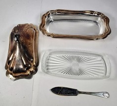 GORHAM NEWPORT SILVERPLATE BUTTER DISH, GLASS LINER &amp; Butterknife Englan... - $521.69 MXN
