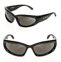 BALENCIAGA SWIFT 0157 Shiny Black Logo Print Wrap Mask Sunglasses BB0157... - £377.83 GBP