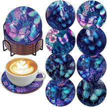 8 Pcs Butterfly Diamond Art Painting Coasters Kits with Holder DIY Butte... - $17.38