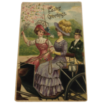 Antique 1910 Holy Easter Greetings New Wells Missouri  Ladies Carriage p... - £7.09 GBP