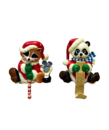 Vintage CHRISTMAS STOCKING Hangers Holders Hooks Plastic Raccoon and Pan... - $8.69