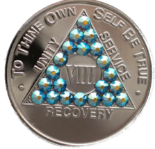 Amethyst Swarovski Crystal AA Medallion Nickel Plated Sobriety Chip Year... - €14,54 EUR