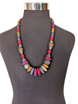Women&#39;s Statement  Necklace Multicolor Wooden Beads Assorted Sizes 15 in drop - £11.86 GBP