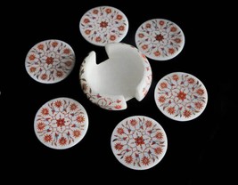 Marvelous Marble Carnelian Inlay Tea Coffee Coaster Set Kitchen Table Decor - £221.42 GBP