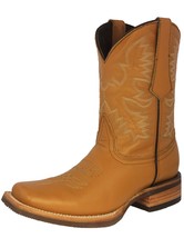 Mens Western Wear Cowboy Boots Buttercup Solid Leather Square Toe Botas - £78.63 GBP