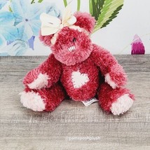 Sugarloaf Red Teddy Bear Plush 7&quot;  Heart Patch Pink Bow Stuffed Animal - £11.94 GBP