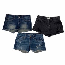 Lot 3 Pair Womens SZ 2 Shorts American Eagle Express Denim Distressed Blue Black - $10.45