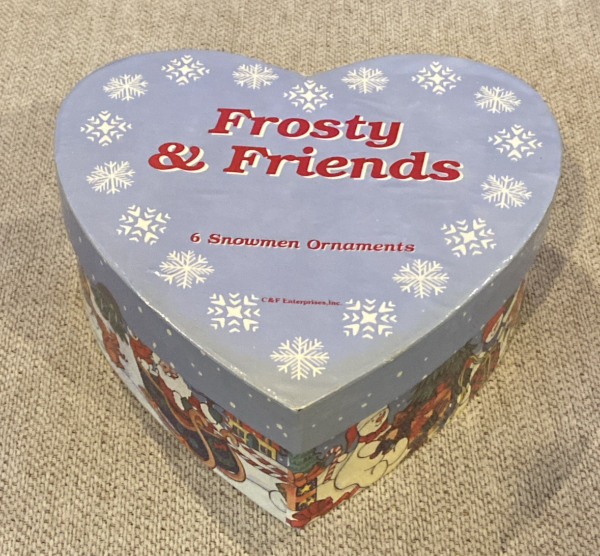 6 Frosty & Friends Snowman Heart Shaped Christmas Tree Ornaments Xmas with Box Item image 3