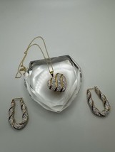 Vintage JCM Gold Over Sterling Crystal Heart Necklace 17.5” Earring 4.2c... - $77.05 CAD